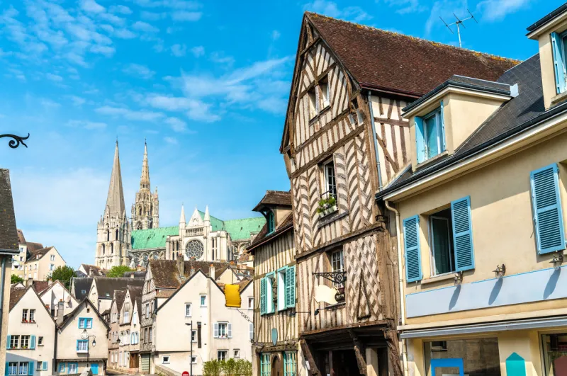 traditional houses in chartres, the eure-et-loir department of france