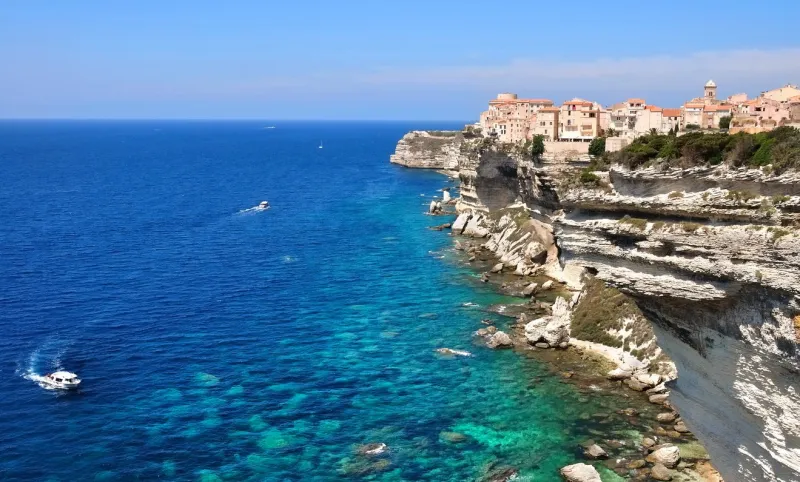 village perched atop a limestone cliff on the mediterranean coast (bonifacio)