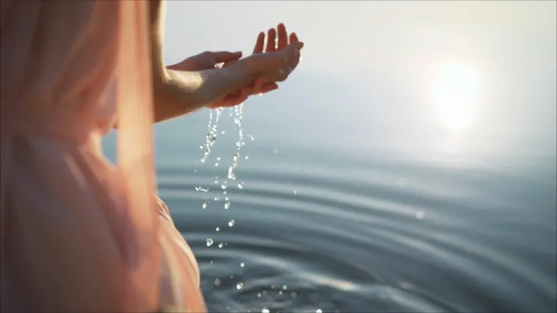 beautiful female hands on a wild brook feminine hands with spring water