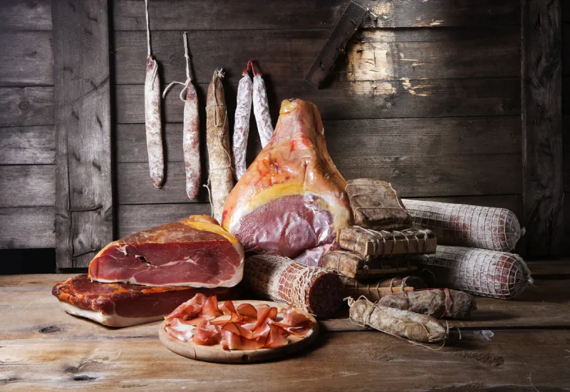 smoked ham and sausages