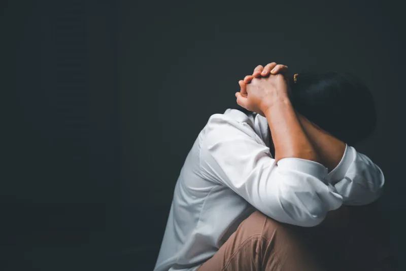 stop violence against women concept, international women's day female hand raised in fear and stop sexual harassment women are depressed by bullying and abuse family threat