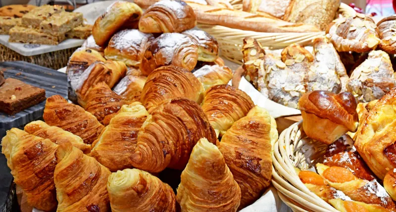 london, hampstead, england - may 6 2019   viennoiserie in a pastry in the hampstead district