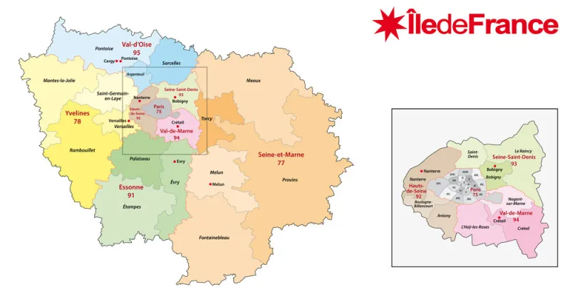 ile de france region administrative and political vector map