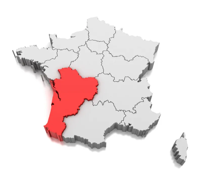 map of nouvelle-aquitaine region, france