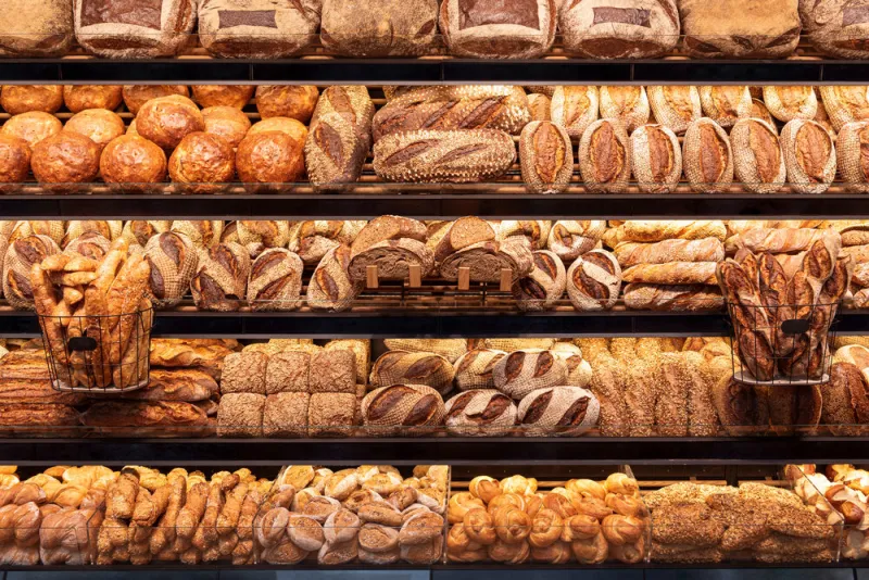 delicious loaves of bread in a german baker shop different types of bread loaves on bakery shelves