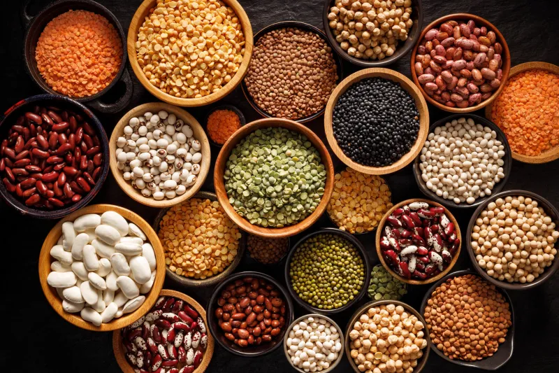 legumes, a set consisting of different types of beans, lentils a