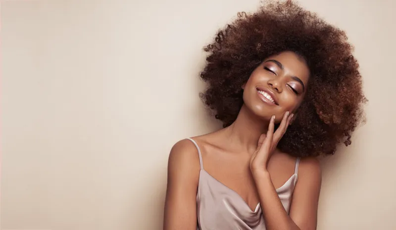 beauty portrait of african american girl with afro hair beautiful black woman cosmetics, makeup and fashion