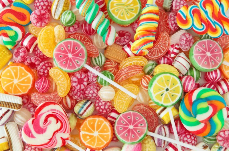 mixed colorful fruit bonbon close up