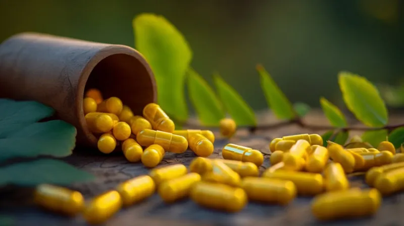 close up of berberine capsules used to maintain - generative ai