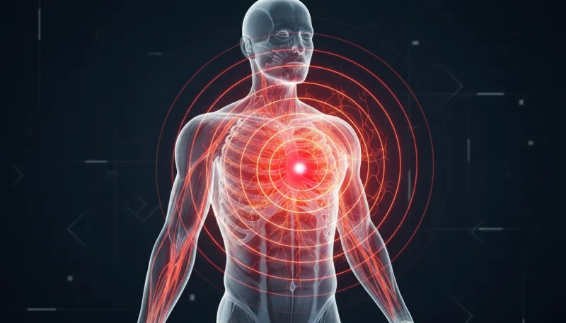 Une illustration conceptuelle d'un corps humain montrant une petite zone de douleur qui se propage e