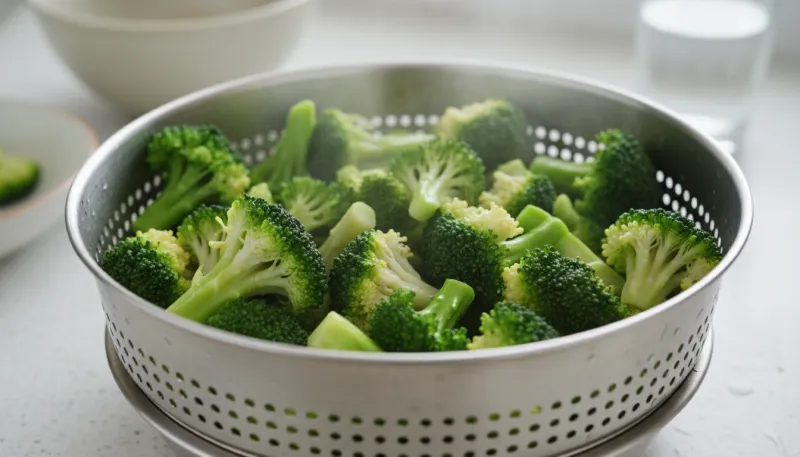 Des fleurettes de brocoli vert vif dans un panier vapeur