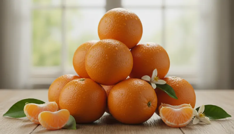 Gros plan sur des oranges fraîches et juteuses empilées
