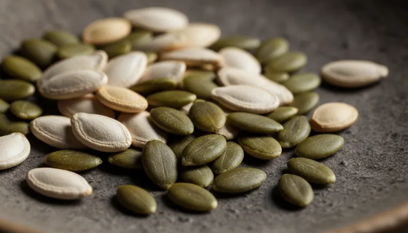 Une photo en gros plan de graines de courge (zinc)