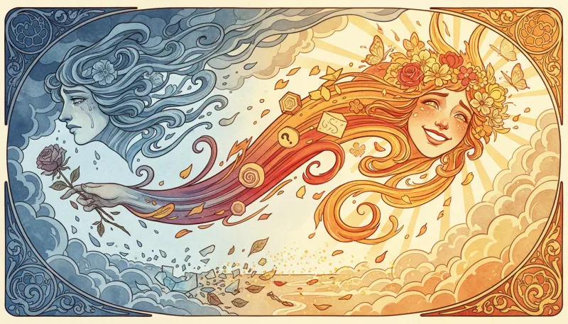 Une illustration représentant le passage rapide d'une émotion à une autre