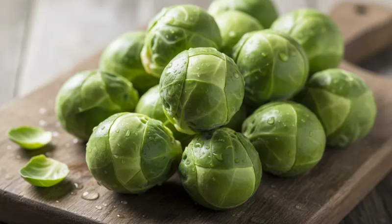 Une photo en gros plan de choux de Bruxelles frais et verts