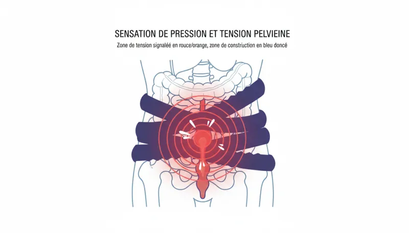 Une illustration simple montrant une sensation de pression ou de tension au niveau du bas-ventre ou 
