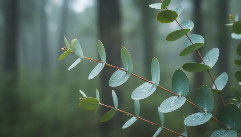 Une photo de quelques branches et feuilles d'eucalyptus frais