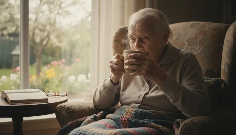 Photo réaliste d'une personne âgée qui boit