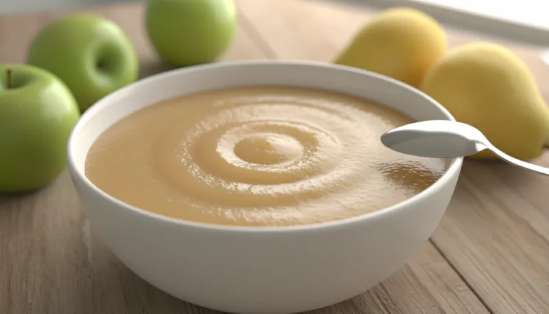 Un bol de compote de pommes ou de poires, lisse et sans morceaux