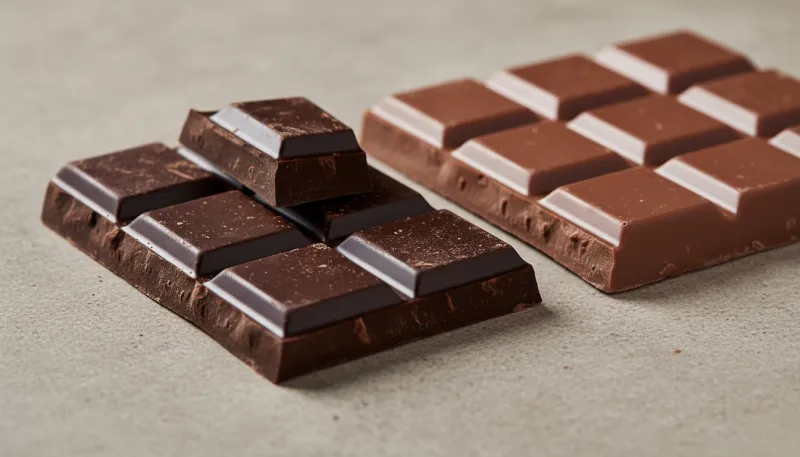 Photo en gros plan de morceaux de chocolat noir et de chocolat au lait disposés côte à côte sur une 