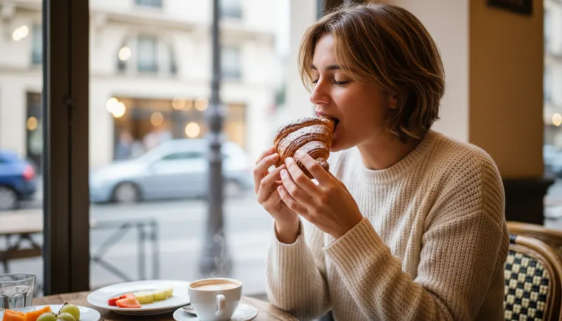 Personne qui mange un croissant