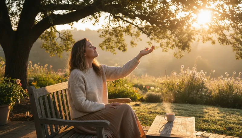 Photo d'une personne profitant de la lumière du soleil matinal à l'extérieur