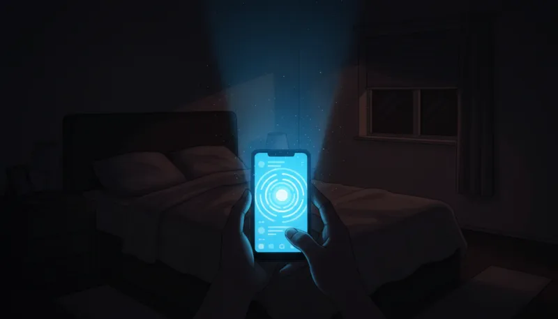 Une illustration de la lumière bleue intense émanant d'un écran de smartphone, contrastant avec l'ob