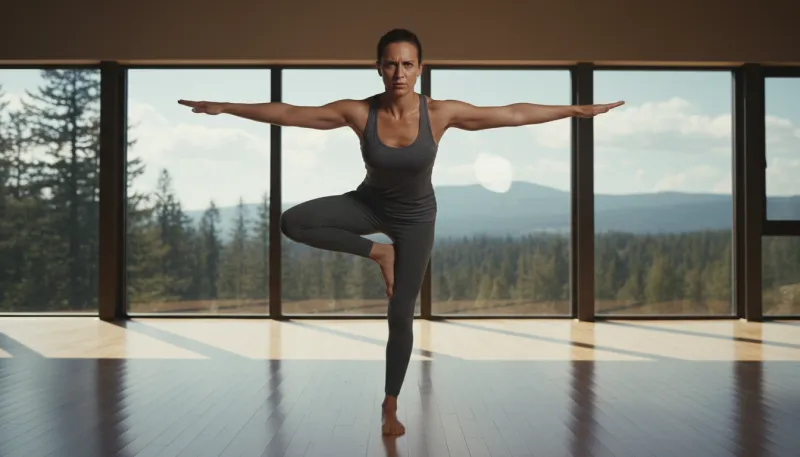 Une photo d'une personne effectuant un exercice d'équilibre en se tenant sur un pied, mettant l'acce