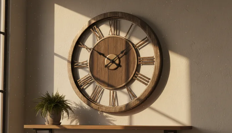 Une photo d'une horloge murale baignée par la lumière du soleil