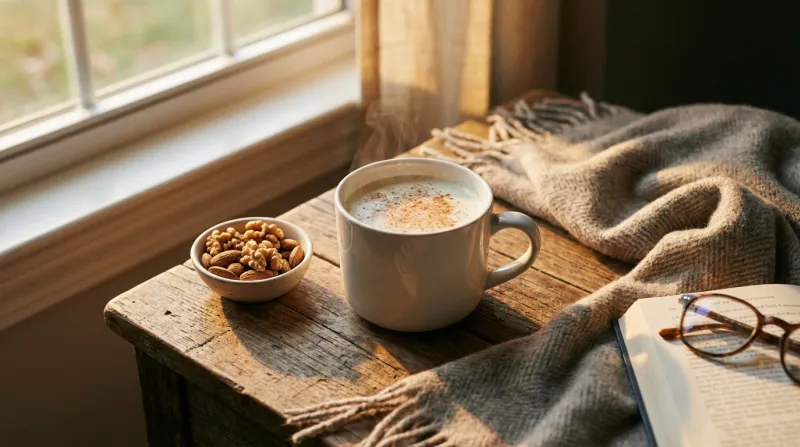 boisson chaude apaisante posée sur une table