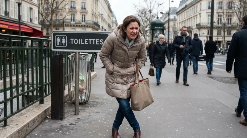 Photo réaliste d'une femme qui a une envie urgente d'aller aux toilettes