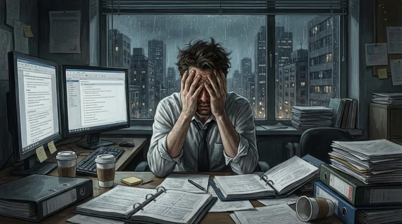 Illustration réaliste d'une personne accablée par le travail