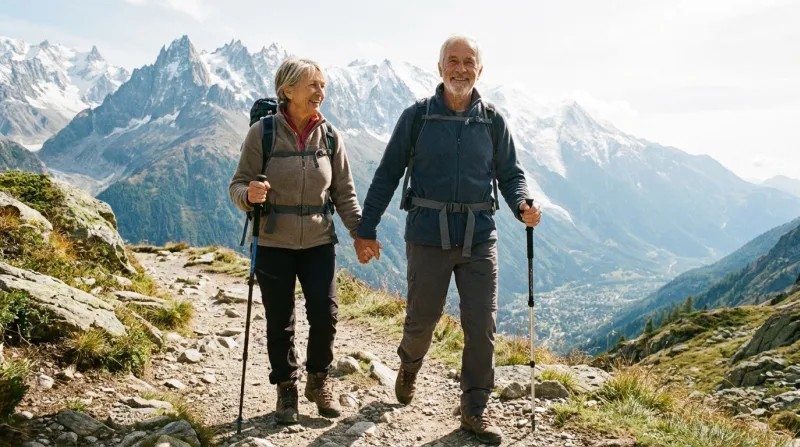 couple d'une soixantaine d'années qui pratique la randonnée