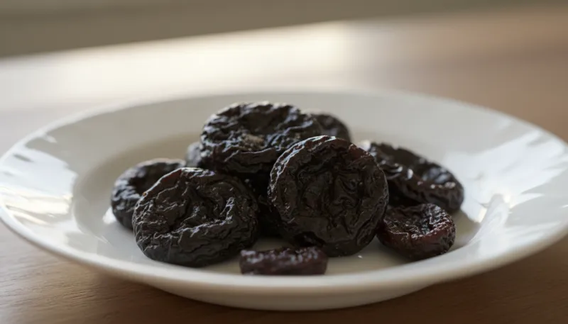 pruneaux posés dans une assiette