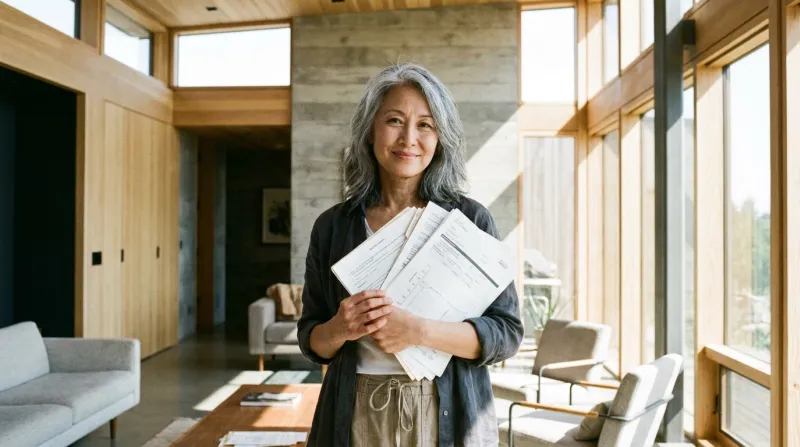 Photo réaliste d'une personne de 60 ans tenant dans ses mains des documents médicaux. L'atmosphère e
