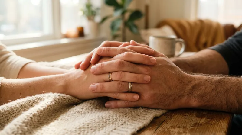 deux mains aux doigts entrelacés