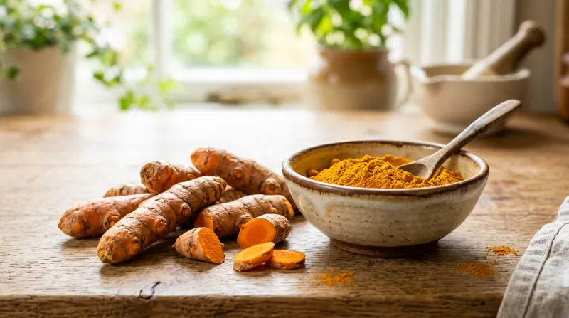 racines de curcuma fraîches et poudre de curcuma 