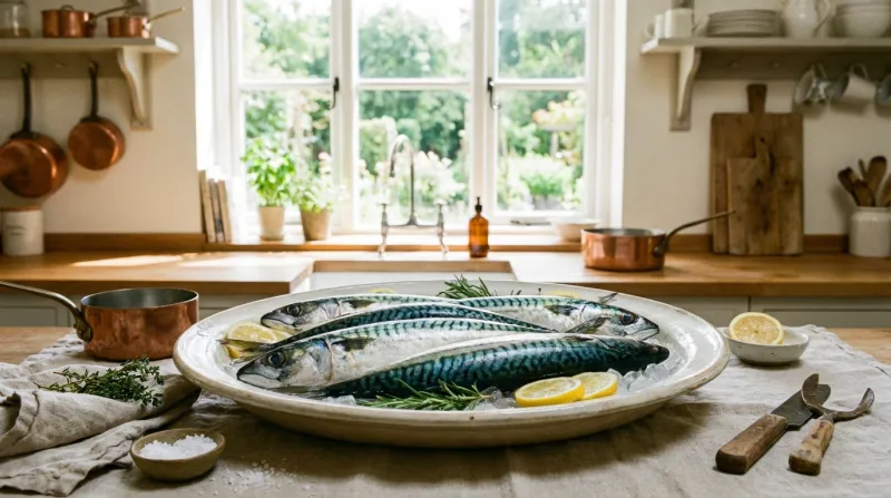 maquereaux frais présentés sur un plat 