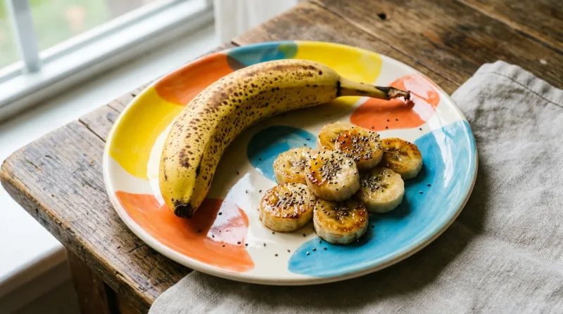banane mûre et de quelques rondelles de banane dans une assiette