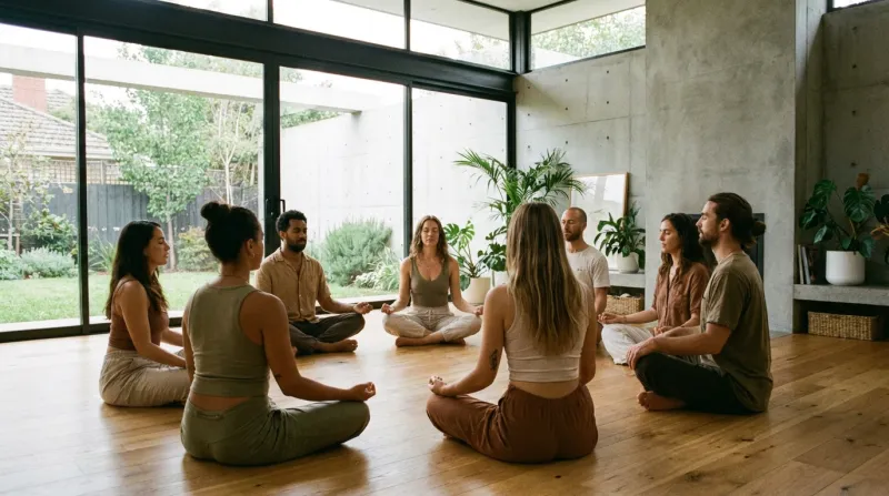 petit groupe de personnes pratiquant la respiration synchronisée