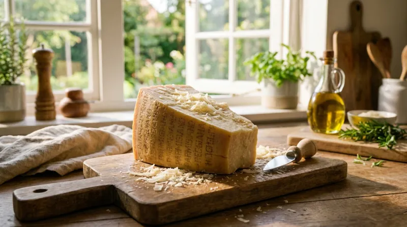 Une photo d'un morceau de fromage parmesan 