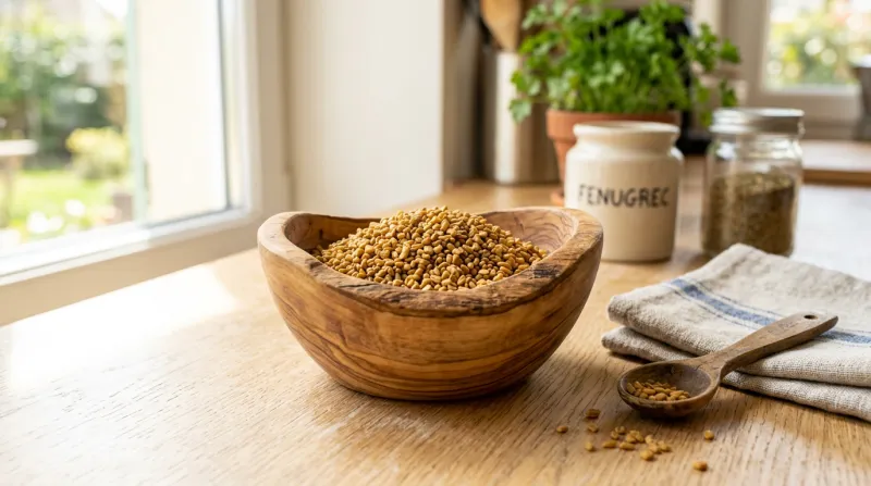 graines de fenugrec dans un bol en bois 