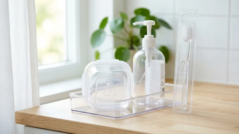 objets en plastique transparent affichant le logo de recyclage