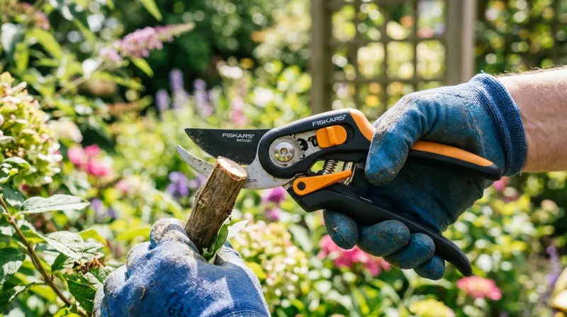 Une photo en gros plan d'un sécateur à crémaillère 