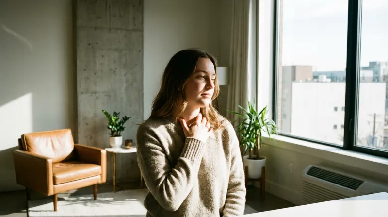 personne touchant son cou