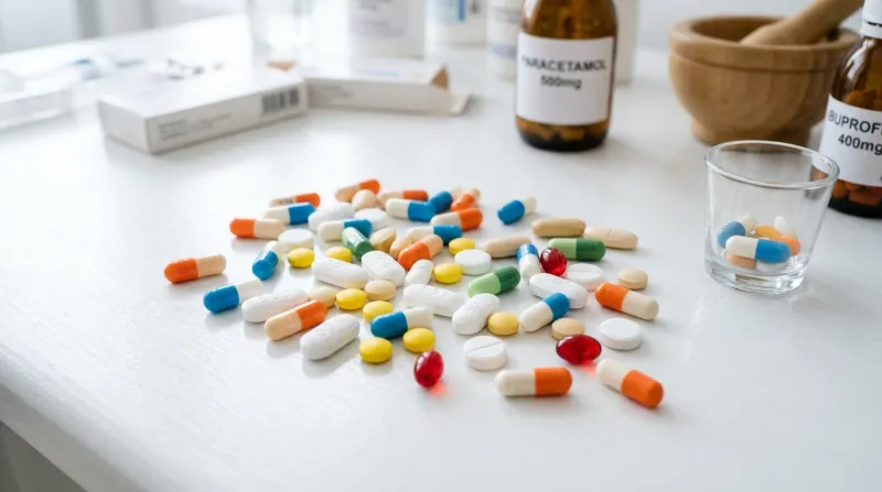 Une photo de gélules et de comprimés médicaux sur une surface blanche et lumineuse