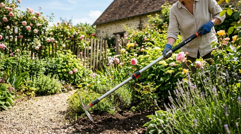 outil de jardinage à manche télescopique 