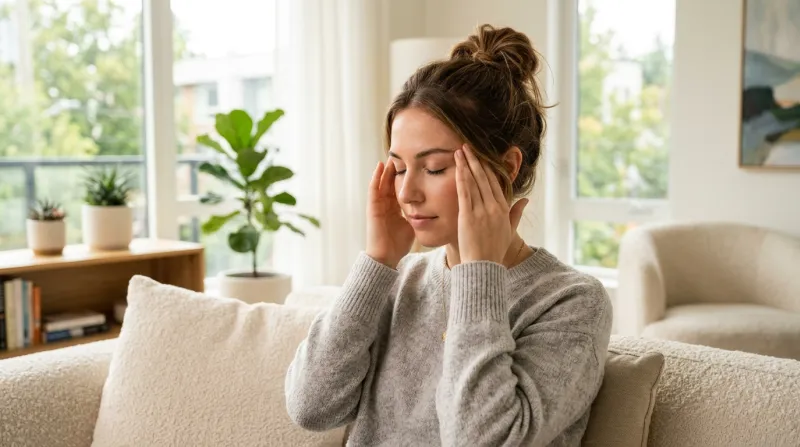 Une photo d'une personne se massant doucement les tempes 