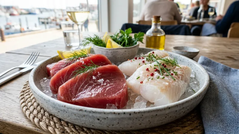 Une photo de filets de thon frais et de poissons blancs 