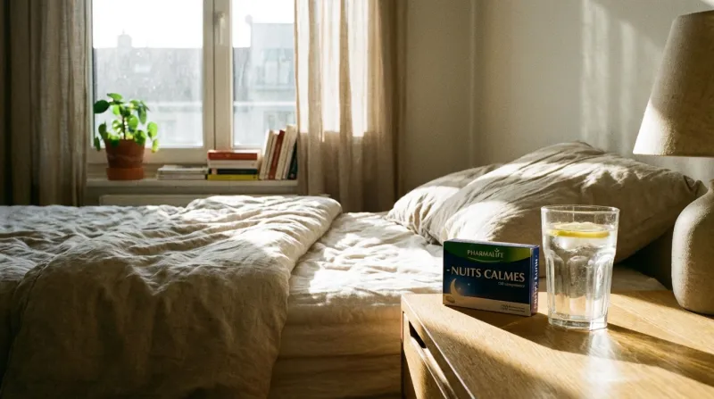 boîte de médicaments sur une table de chevet 